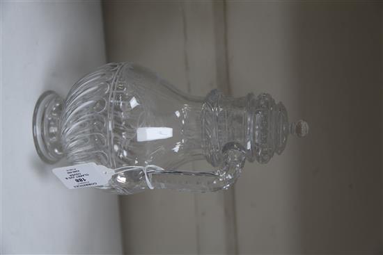 A French cut crystal claret jug and cover, late 19th century, probably Baccarat, height 26.5cm, replacement foot?